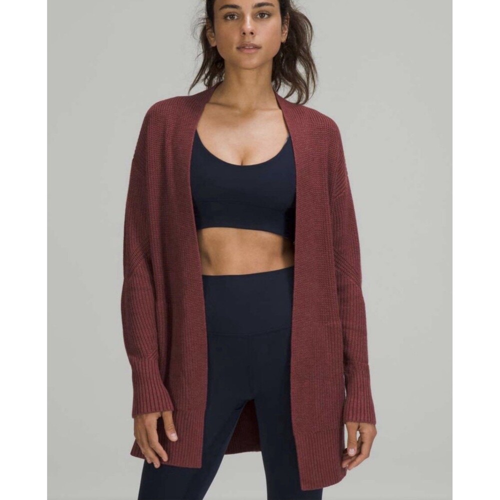 Lululemon Women's Cashlu Sweater Wrap in Heathered Mulled Wine Size M/L Cardigan